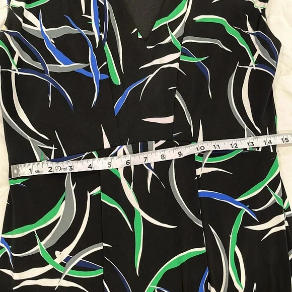 Banana Republic cap sleeve patterned short dress v neck black green blue PM - Picture 4 of 7